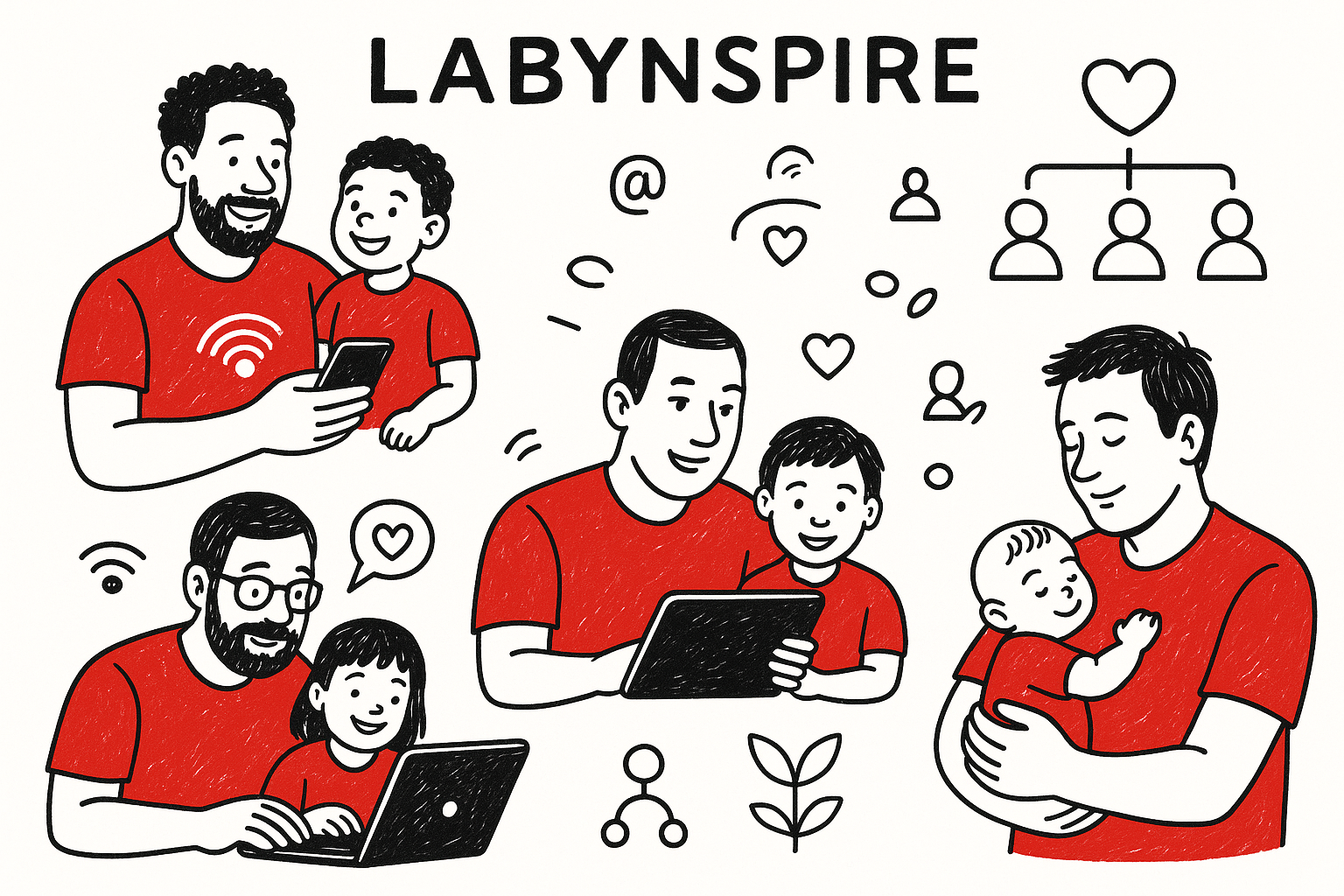 Illustration Lab Ynspire, des pères et leurs enfants autour du numérique